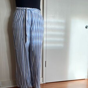 Tommy Hilfiger Blue and White Striped Wide Leg Pants